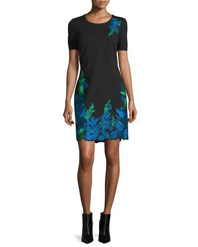 Royce Floral-embroidered Sheath Dress, Black