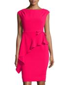 Sleeveless Ruffled Crepe Dress W/bow, Red