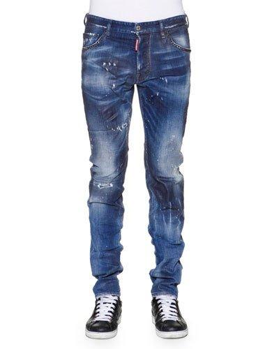 Cool Guy Paint-splattered Denim Jeans, Blue