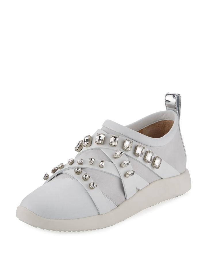 Jeweled Leather/suede Slip-on