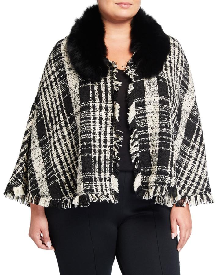 Plus Size Plaid Fox Fur Cape