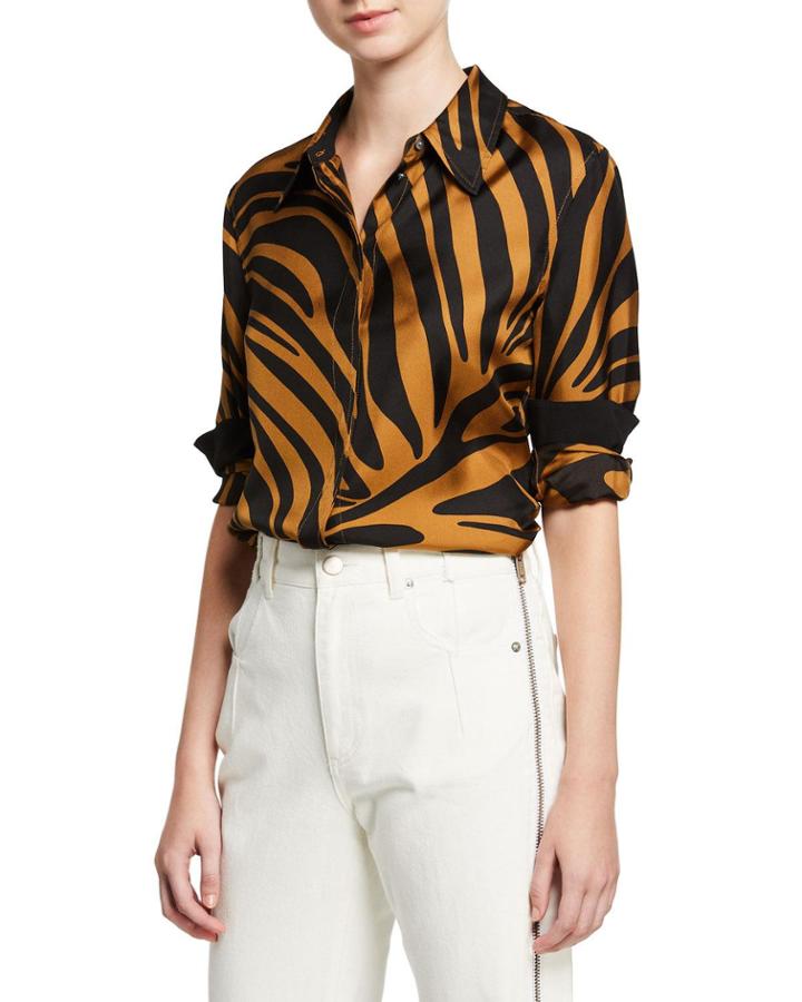 Zebra Print Satin Button-front