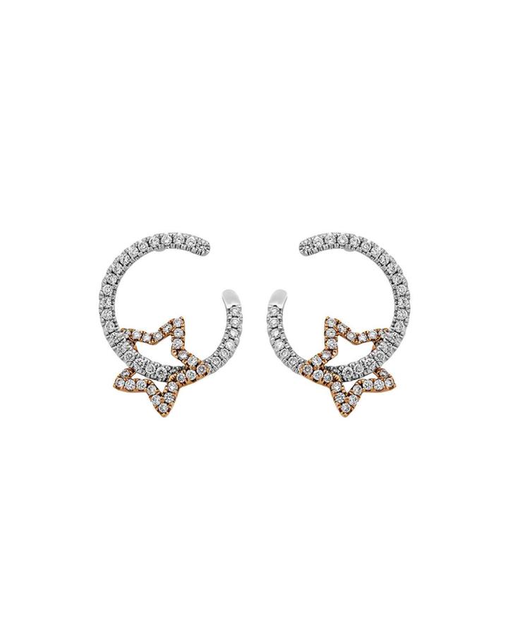 18k White Gold Diamond Star Hoop Earrings