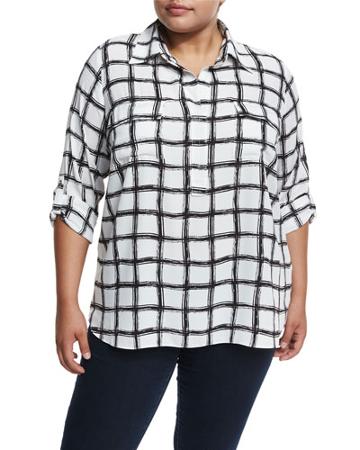 Grid-print Crepe Blouse,