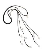 Long Suede, Quartz & Crystal Lariat Choker Necklace, Black