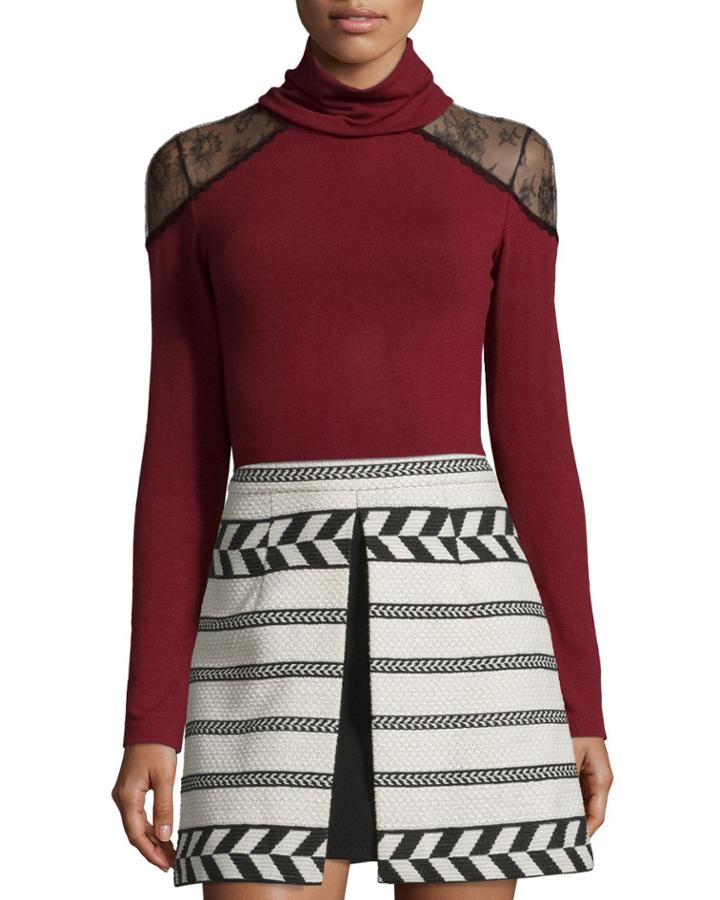 Krystalle Lace-shoulder Turtleneck Top
