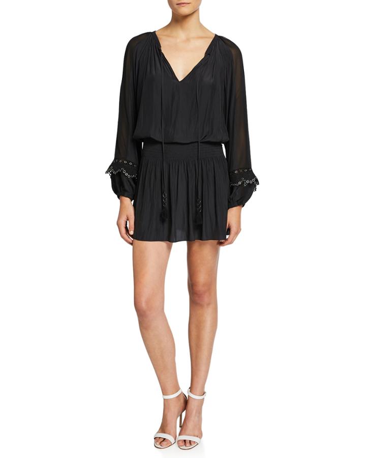 Jake Long-sleeve Short Dress With Grommets
