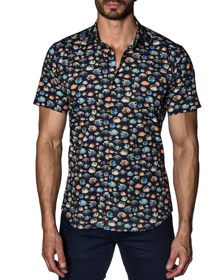 Men's Semi-fitted Fish-print Short-sleeve