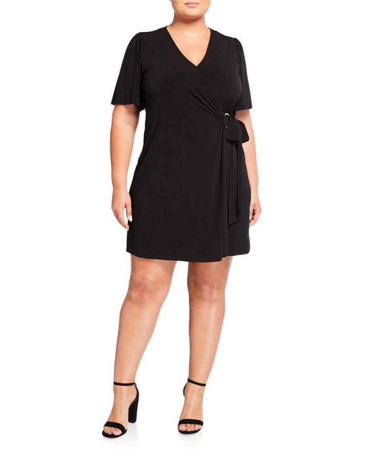 Plus Size Short-sleeve Faux-wrap Dress