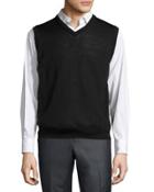 Tipped V-neck Pullover Sweater Vest, Black