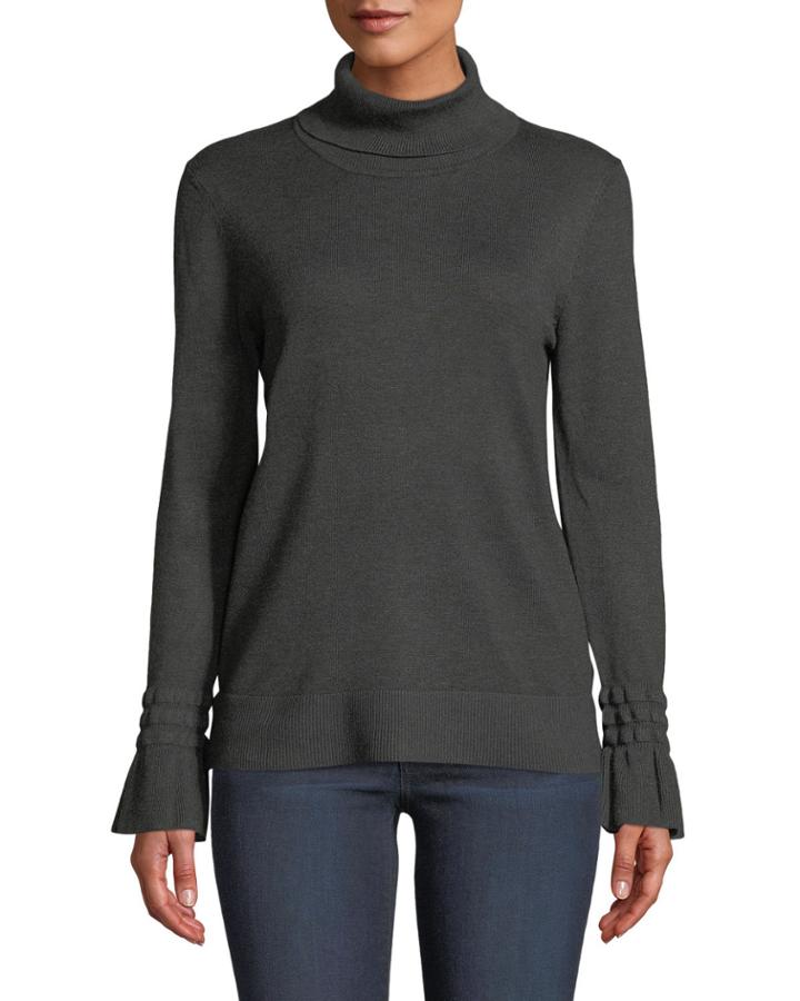 Flare-sleeve Ribbed Turtleneck