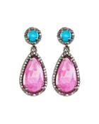 Diamond, Turquoise & Glass Composite Ruby Teardrop Earrings
