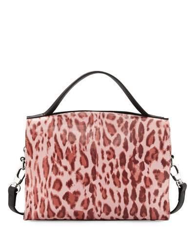 Ophelia Leopard-print Leather Satchel Bag, Pink