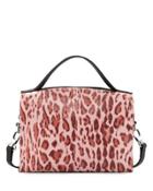 Ophelia Leopard-print Leather Satchel Bag, Pink