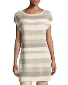 Short-sleeve Metallic Twill Striped Tunic,