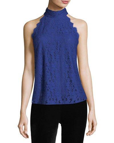 Jemmie Floral Lace High-neck Top, Royal
