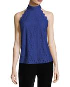 Jemmie Floral Lace High-neck Top, Royal