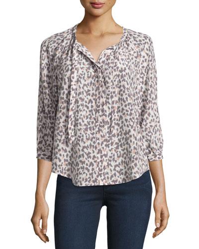 Madera Leopard-print Tie-neck Silk Blouse,