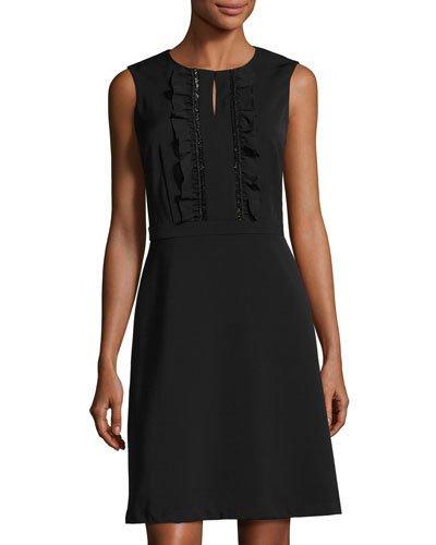 Ruffled Sequined Crepe Dress, Black