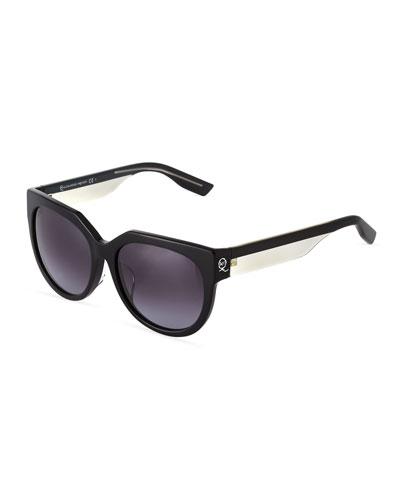 Modified Oval Acetate Sunglasses, Black/crystal