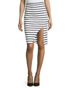 Striped Split-front Pencil Skirt, White/navy