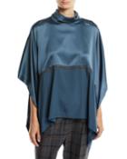 Bicolor Satin Turtleneck Poncho Top With