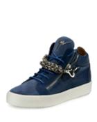 Men's Suede & Leather Mid-top Sneakers W/chain Link