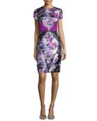 Cap-sleeve Floral Sheath Cocktail Dress