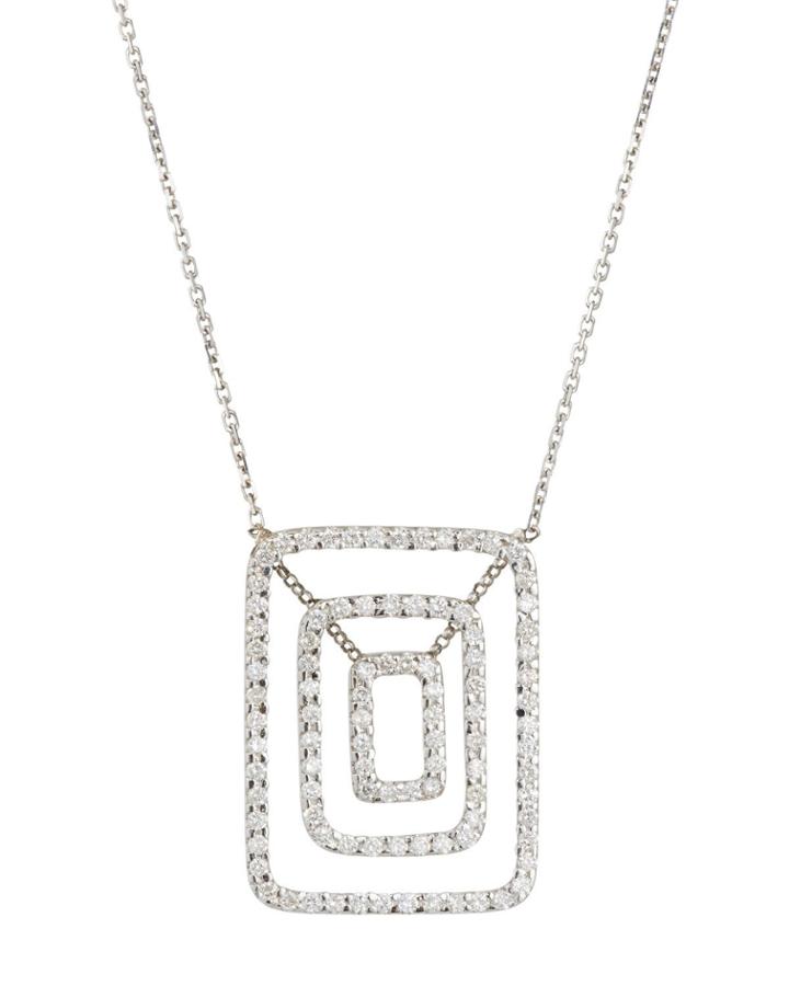 14k Triple Diamond Pave Floating Rectangle Pendant Necklace
