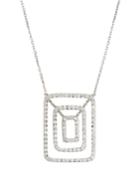 14k Triple Diamond Pave Floating Rectangle Pendant Necklace