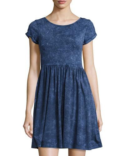 Beach Jersey Gathered-skirt Dress, Dark Blue