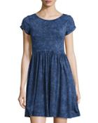 Beach Jersey Gathered-skirt Dress, Dark Blue