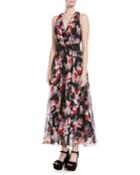 Geo-spot Silk Georgette Midi Dress, Black Pattern