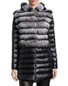 Rabbit Fur Stroller Coat W/ Removable Down Skirt & Sleeves, Charcoal