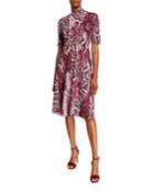 Snake-print Mock-neck Dress