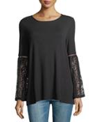 Lace-sleeve Jersey Tee