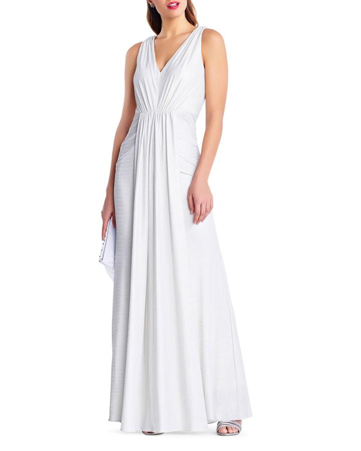 Sleeveless V-neck Draped-front Gown