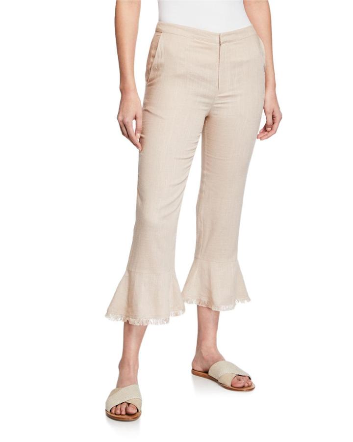 Fringe-trim Flare-leg Cropped Pants