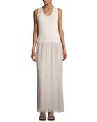 Pleated-skirt Long Dress, Gray/brown