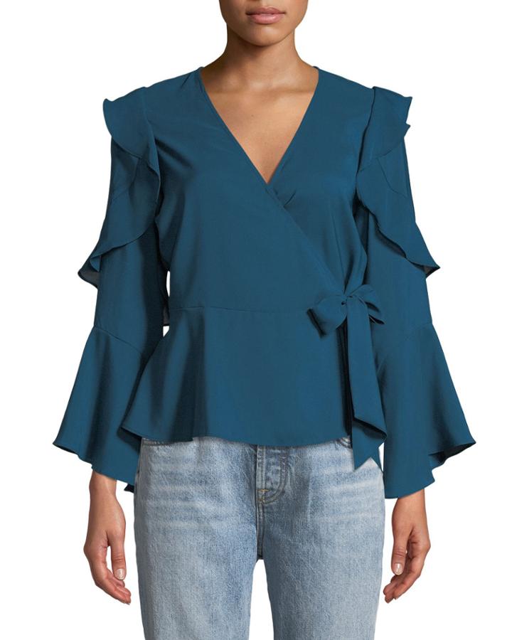 Jimena Ruffle Combo Wrap-front Blouse