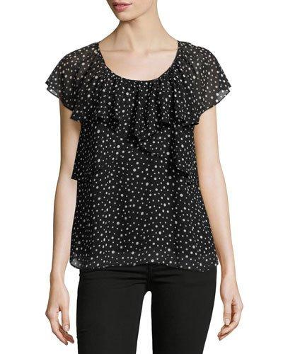 Dot-print Ruffled Georgette Blouse