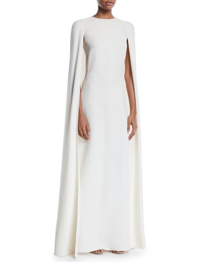 Silk Jewel-neck Cape-back Gown