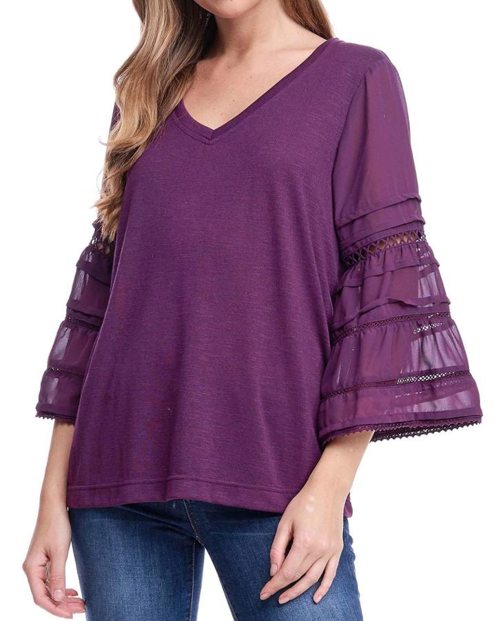 V-neck Knit Top With Woven