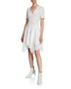 V-neck Threaded Lace Ruffle Dress