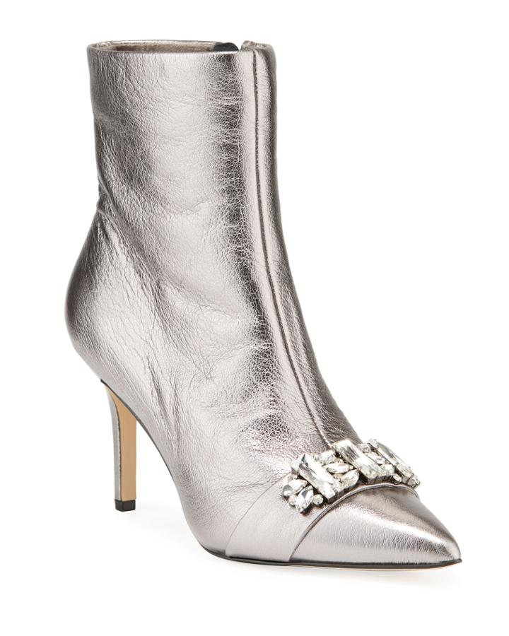 Rika Embellished Metallic Leather Zip Booties