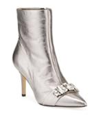 Rika Embellished Metallic Leather Zip Booties