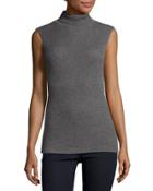 Superfine Sleeveless Ribbed Cashmere Turtleneck