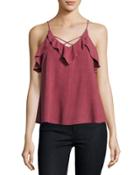Ruffled-trim Crisscross Tank, Wine