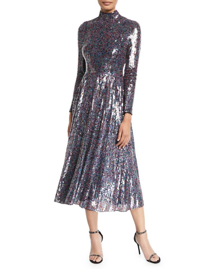 Long-sleeve Mock-neck Sequined