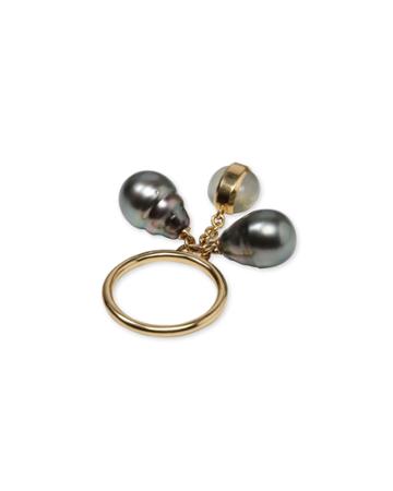 Prince Dimitri For Assael 18k Double Tahitian Pearl & Moonstone Charm Ring, Women's